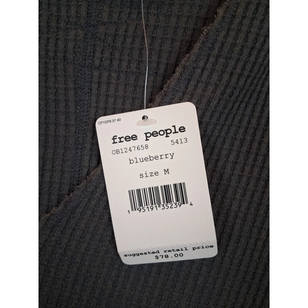 NEW Free People Shirt Womens Medium Gray Tunic Waffle Knit Casual Boho Oversized